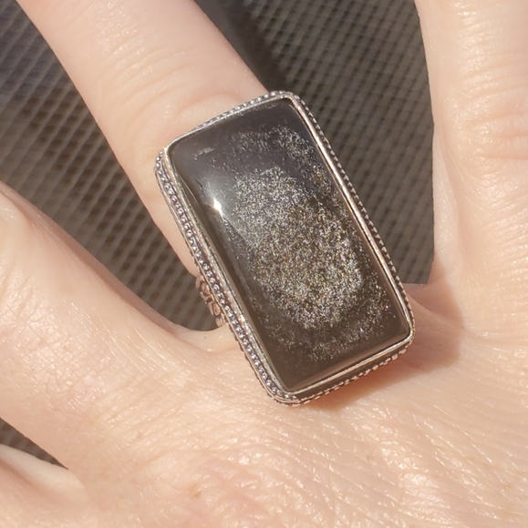 New Silver Sheen Obsidian 925 Silver Statement Ring. - Picture 15 of 15